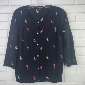 Erin Matthews cardigan embroidered wine lover oenophile black women's size large